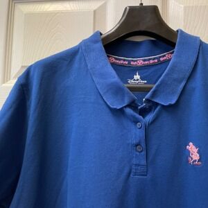 Disney Parks Polo Shirt Women's 3XL Blue Short Sleeve Pink Mickey Logo